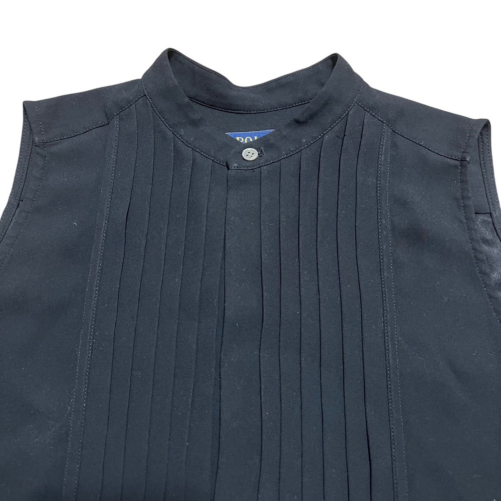 Polo Ralph Lauren Black Sleeveless Mandarin‎ Collar Pleated Tunic Top Size 2